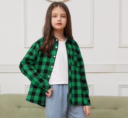 Image of SANGTREE Women and Girls Long Sleeve Flannel Casual Button Down Plaid Shirt