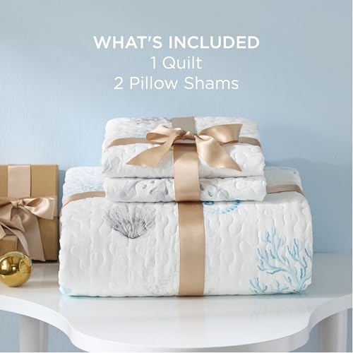 Image of Bedsure Coastal Bedding Queen Size, Reversible Beach Quilt, Ocean Comforter