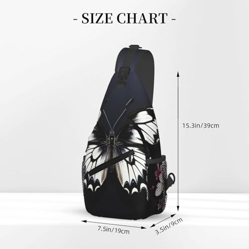 Bolso tipo sling ligero para senderismo negro blanco mariposa miniatura 3