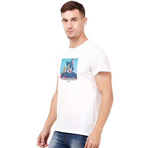 Image of Free Authority Tom & Jerry Printed Regular Fit White Cotton Men's T-Shirt