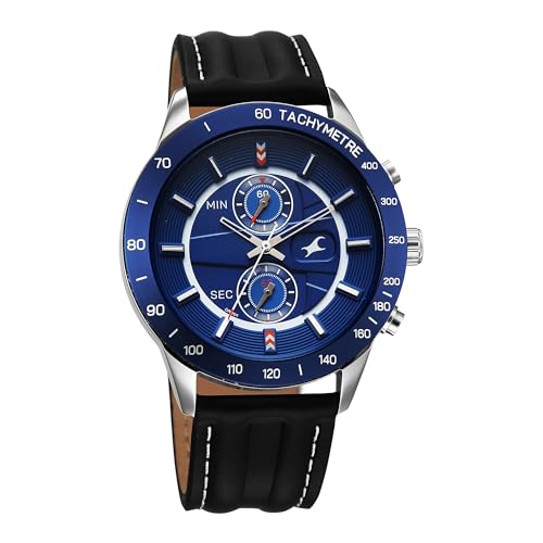 Image of Fastrack Overdrive Quartz Blue Round Dial Men's Watch | Leather Strap Material | Watches for Men Analog - 3332KL02