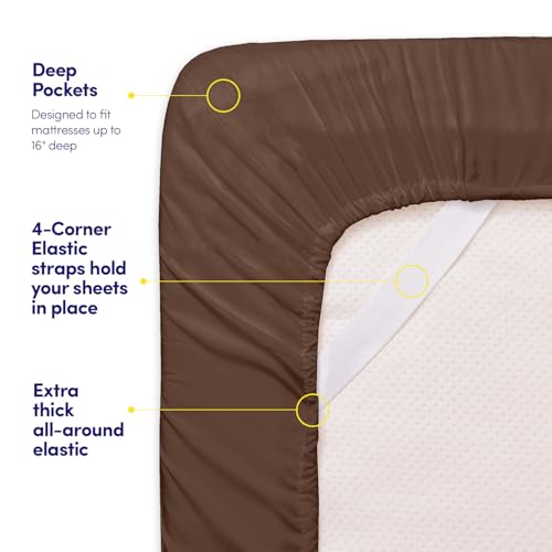 Image of 1500 Supreme Collection Twin XL Sheet Sets Brown - 3 Piece Bed Sheets and Pillowcase Set for Twin XL Mattress - Extra Soft, Elastic Corner Straps, Deep Pocket Sheets, Twin XL Brown