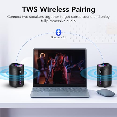 aowoka Bluetooth Speaker, 2026 Portable Wireless Speakers With Led Light, Bluetooth 5.4, 24H Playtime, Enhanced Bass, IPX7 Waterproof, Outdoor Speaker for Travel, Sport, Party, Biking. - Image 6