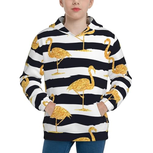 Gold Flamingo Kid Hoodies Boys Sweatshirts Girls Pullover with Pocket
