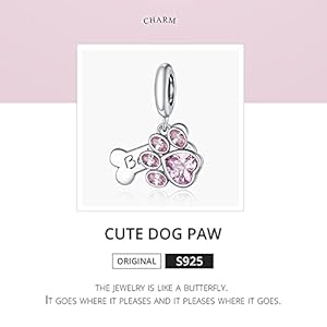 Love Your Pets Charm 925 Silver Cute Dog Paw, Cute Puppy,Naughty Cat Charm Fit Bracelet for Pet lover