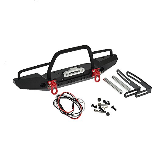 RCAIDONG 1/10 Front Bumper Bull Bar with LED Headlights Winch Mount Seat