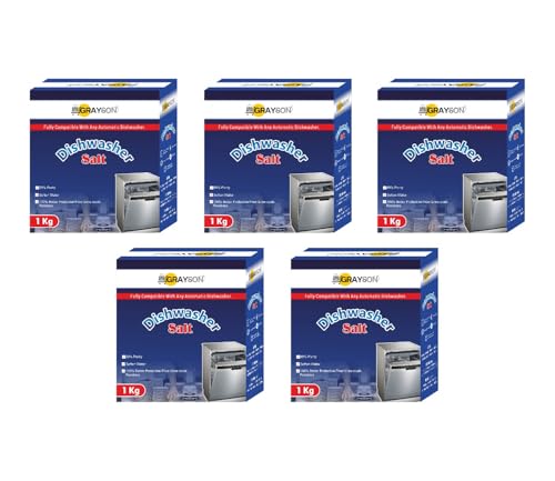 GRAYSON Dishwasher Salt | Salt For Dishwasher Machine | Salt Dishwasher | Softens Hard Water & Prevents Limescale, Enhances Detergent Performance, For All Dishwashers (1 Kg - Pack Of 5)