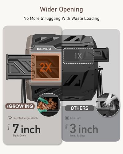 THEGROW'ING Updated 43 Gallon Compost Bin Outdoor, Fast Assemble Tumbling Composter, Dual Chamber Composter Tumbler, Rotating Compost Bin for Outside, Backyard, Garden and Yard, Coffee - Image 6