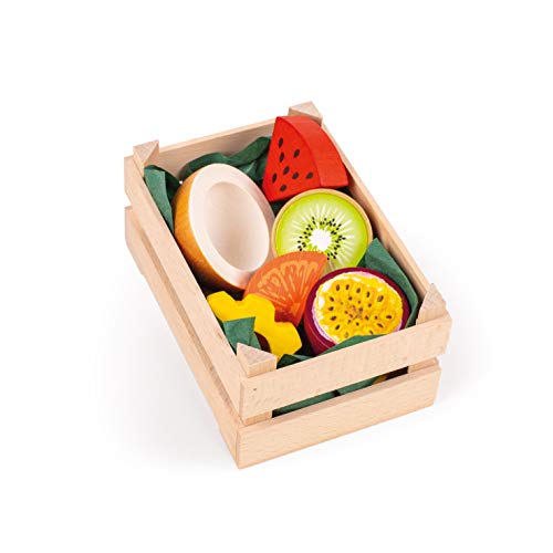 Erzi 28238 Sortiment Tropische Früchte, klein aus Holz, Kaufladenartikel für Kinder, Rollenspiele