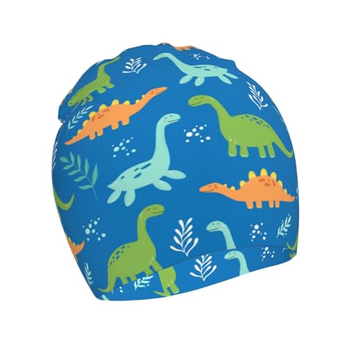 Rqzwdq Cute Dinosaur and Leaves Pattern Kids Beanie Hats Warm Knit Beanie Cap Skull Caps Gifts Decor for Boys Girls