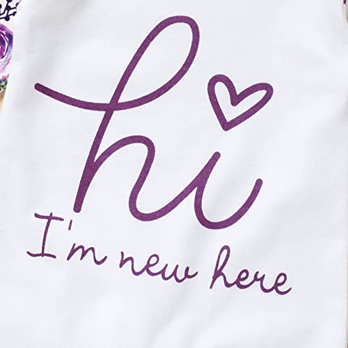 Grnshts Newborn Baby Girl Romper Infant Letter Print Bodysuit Jumpsuit+Hat+Headband+Mittens Coming Home Clothes Outfit (Purple 4, 1-3 Months) #TOP4