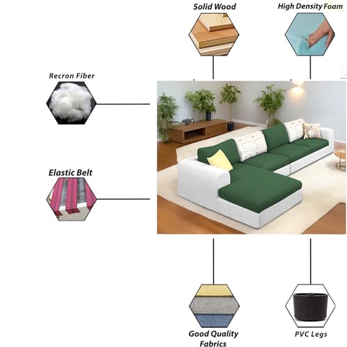 Image of Koza LHS 6 Seater L Shape Sofa Set for Living Room (Green Grey Fabric) Premium Fabric Sofa