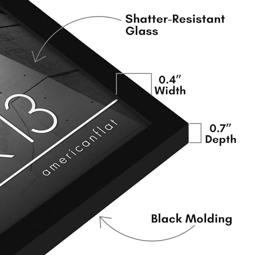 Americanflat 9x13 Picture Frame with Shatter-Resistant Glass - Streamline Collection - Thin Border Photo Frame for Tabletop and Wall Display - Hanging Hardware and Easel Stand Included - Black