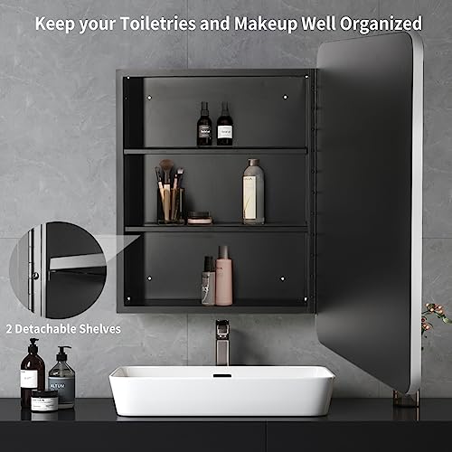 Image of Movo Medicine Cabinet with Mirror, 20 Inch x 31 Inch Metal Framed Bathroom Mirror Medicine Cabinet Rectangle Tilting Beveled Vanity Mirrors Recess or Surface Mount Installation Chrome