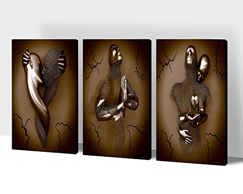 3 Pieces 3D Wall Art - Gold Hugging Couple Design