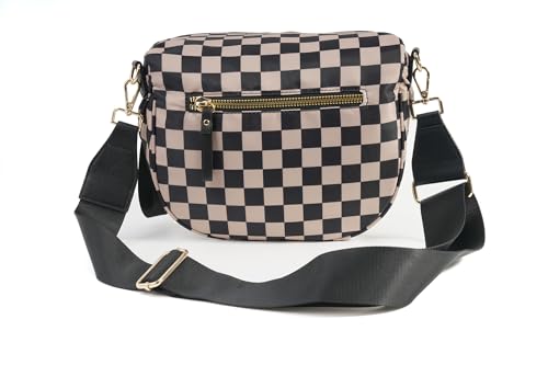 Image of FEIBOON Spacious Checkered Nylon Crossbody Bag Bum Bag Handbags Wallets for Women