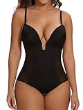 SHAPERIN Women's Backless Body Shaper Tummy Control Deep U Plunge Strapless Bridal Shapewear Low Back Bodysuit Bra Fajas Black S