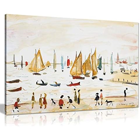 L.S Lowry Yachts Painting Canvas Print Wall Art Picture Home Decor (24x16in) Cover