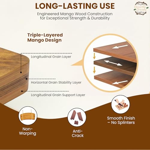 Image of Single Piece Solid Wood Reversible Cutting Board - Natural Finish Wooden Chopping Board, Cutting Board, Serving Tray 30x18x2 cms Handmade Natural Wood (EVO)