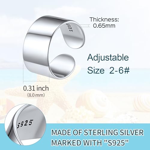 Chicsilver CTR13831Y-8-UC 925 Sterling Silver Toe Ring Womens Toe Ring Hypoallergenic Simple Minimalist 8Mm Wide Toe Band Ring Women Beach Foot Jewelry Gifts thumb #4