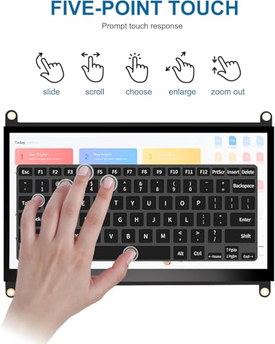 Image of 7 Inches Touchscreen Monitor, HD 1024x600 IPS LCD Capacitive Touch Screen Compatible with R Pi 4B /3B+ /3B /2 /1B+ /Zero Ora Pi 5 Por /3 Plus /3B /4B Ban Pi and Windows 10 /8 /7 (CX-070-A3 US) 1