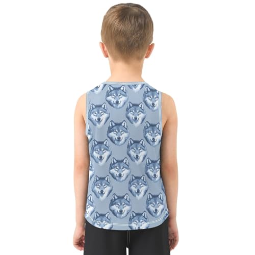 Boys Tank Top Shirts Wolf Animal Blue Sleeveless T-Shirts Crew Neck for Kids Clothing Children3