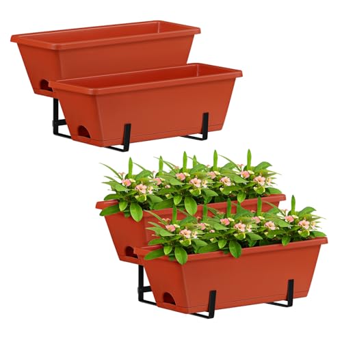 ETELI Palnter - Set di 2 aiuole verticali rialzate da giardino a 2 livelli, per esterni, indipendenti, con vassoio per fioriere, per fiori e ortaggi e piante, colore: rosso mattone