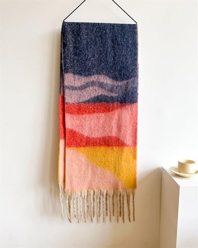 Women's Large Chunky Plaid Scarf Coloured Checked Oversized Scarf Tassel Soft Fall Winter Thick Warm Shawl4