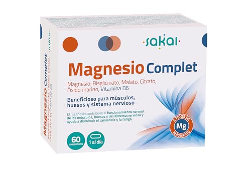 MAGNESIO COMPLET 5 EN 1 | SALES MAGNESIO + B6 para RELAJACIÓN MUSCULAR + ENERGÍA + SALUD ÓSEA | ALTA ABSORCIÓN, ALTA DIPONIBILIDAD | 2 MESES | VEGANO Y SIN GLUTEN - SAKAI