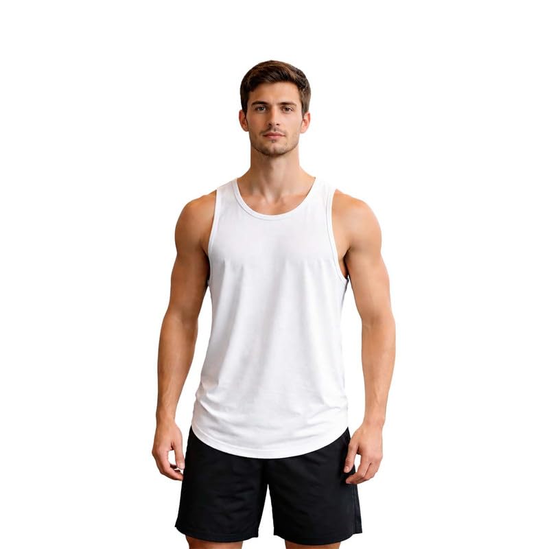 Men Solid Active Gym Vest White-image-27