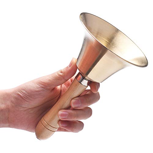 Extra Loud Solid Brass Hand Call Bell With Wooden Handle #TOP3