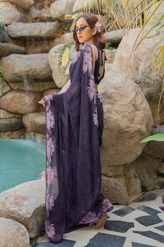 Image of MIRCHI FASHION Women Saree Floral Print Chiffon | Lightweight Festive Occasion Sari for Farewell and Functions with Unstitched Blouse Piece