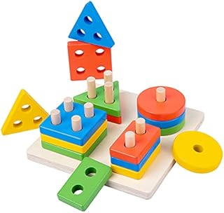 Wooden Sorting & Stacking Toy, Shape Sorter Toys for Toddlers, Montessori Color Recognition Stacker, Early Educational Block Puzzles for 3 4 5 Years Old Boys and Girls