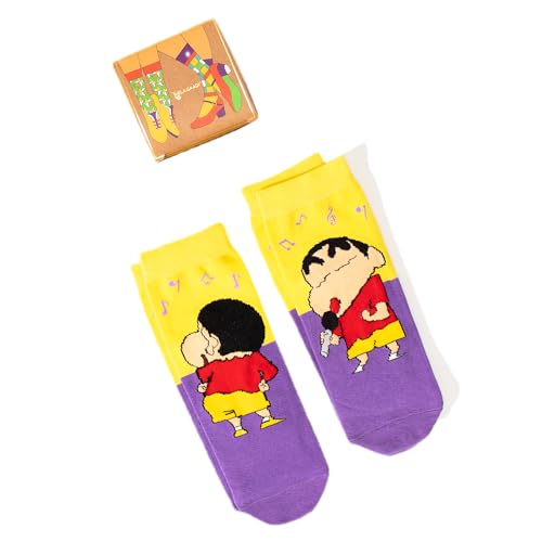 Image of THELA GAADI Shinchan Socks - Pure Cotton Ankle Length Printed Funky Cartoon Socks for Men & Women | Odour Free, Beathable & Free Size | Pack of 2
