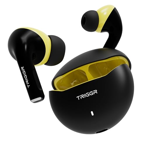 TRIGGR Rizz Duo with Latest BT v6.0, Dual Pairing, Premium Rubber Finish, 40Hr Playtime Bluetooth (Canary Ink, in The Ear)