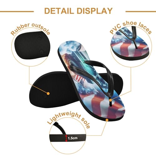 Burbuja Statue Of Liberty Flag Flip Flops for Women Men, Soft Thong Sandals Rubber Slippers for Pool Beach Essentials3