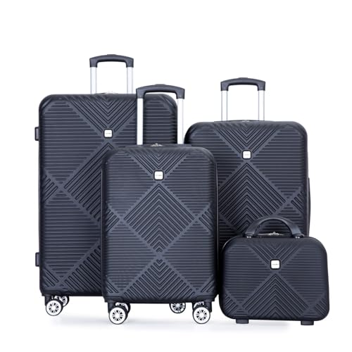 4-Piece Lightweight ABS Luggage Set with Makeup Box - Black, Durable & Stylish Travel Suitcases - Main Image