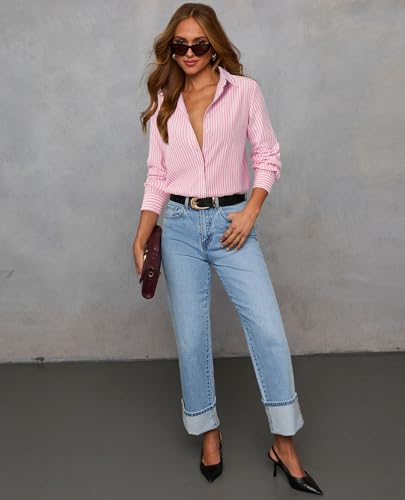 Image of siliteelon Button Down Shirts for Women Oxford Shirt Long Sleeve Classic Wrinkle Free Business Dress Shirts Work Office