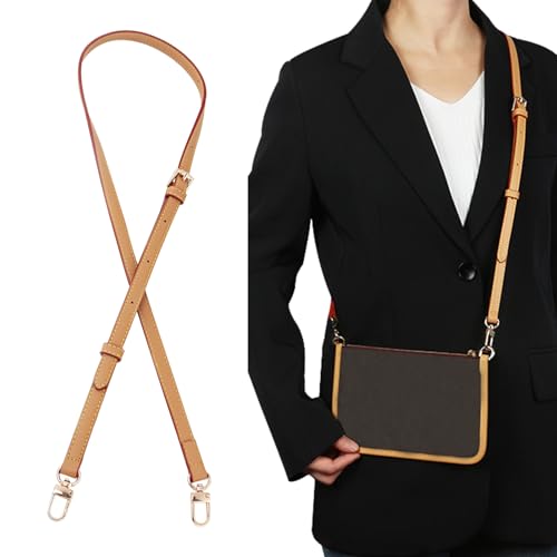 Image of Genuine Vachetta Leather Shoulder Bag Strap Crossbody Replacement Adjustable for Speedy Handbag or Purse(Beeswax-Width:0.43in&Adjustable Length:39.4-47.2in)