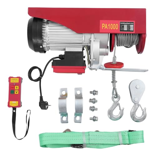 ROMYIX Elektrische Seilwinde Hebeleistung 1000kg,10m/min Hubgeschwindigkeit,Hubhöhe 12m,1800W Seilzug Motorwinde Kupfermotor Flaschenzug, Hebezug mit Kabelloser Fernbedienung (1000KG)