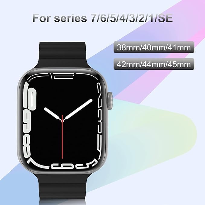 Image of Silicone Magnetic Band Compatible with Apple Watch 38mm 40mm 41mm 42mm 44mm 45mm 49mm, for Series Ultra 9 8 7 SE 6 5 4 3 2 1 Women Men |Watch Not Included (Black /yellow, 42mm /44mm /45mm /49mm)