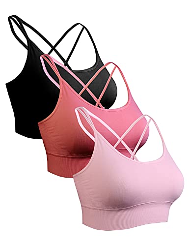 Nieery Sport BH Gekreuzter Rücken Damen Yoga BH ohne Bügel 3er Pack Push up BH Gepolstert Sport Bra Top für Fitness Lauf Joggen Schwarz+Rosa+Rot M Cover