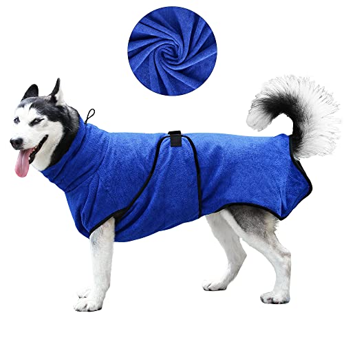 IOKHEIRA Mikrofaser Hunde Bademantel Badetuch Waschbare Super Saugfähig Feuchtigkeit Schnell Trocknend Handtuch Strandtuch für Kleine Mittlere und Große Hund Katze (L, Blau) Cover