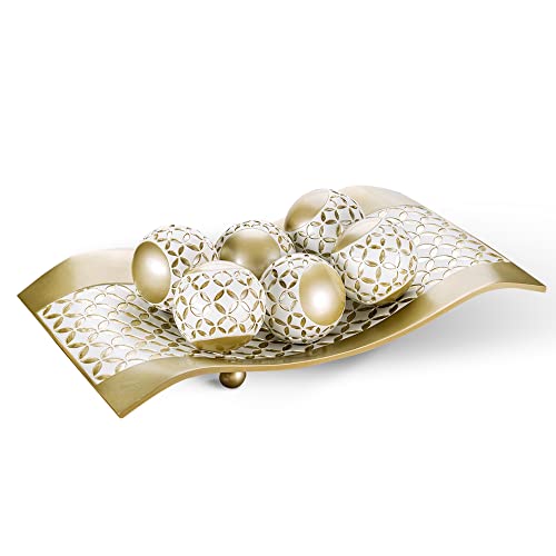 Schonwerk Decorative Centerpiece Bowl With 6 Matching Orbs- Coffee Table Decor With Resin Sphere Balls For Living Room Dining Room Table - Decorations For Home Decor - Mantle House Decor (Gold) #TOP24