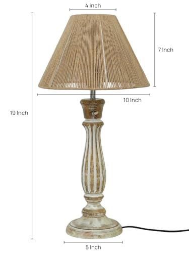 Image of Green Girgit Wooden Distress White Athens Lamp with Taper Brown Dori Shade