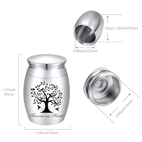 CREATCABIN Tree of Life Mini Cremation Urn Small Birds Keepsake Urns Ashes Holder Alloy Sharing Funeral Urn Kit Memorials Miniature Container Decorative Urn for Female Male Pets 1.6x1.2 Inch Silvery - Image 2