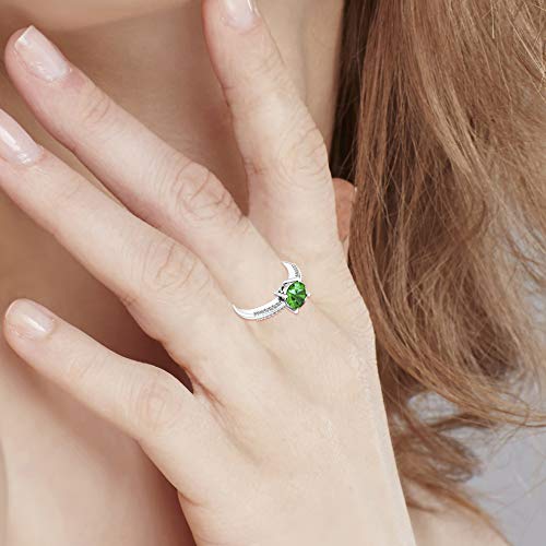 Ring for Womens 925 Sterling Silver Ring Green Emerald Gemstone Ring 7 mm Round Sparkling Fine Ring Jewelry Band Gift for Engagement Wedding, Size 52