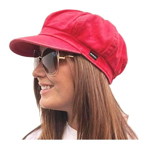 CRAGGI Women's Red Washed Denim Baker Boy Cap Cover