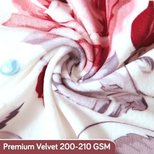 Image of HOKIPO Premium Printed Velvet Stretchable Dining Bench Slipcover, Red Cottage Rose (AR-5798-D6)