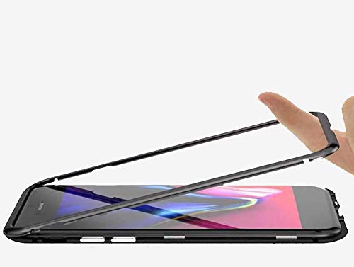 Image of The Little Shop Back Cover Case for Realme 5 Pro Magnetic Metal Frame Tempered Glass (only at The Back) with Built-in Magnets Bumper Hard Back Case (Black)